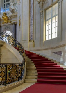 Interior view, historic staircase and window in the foyer, Bode Museum, Berlin, Germany, Europe