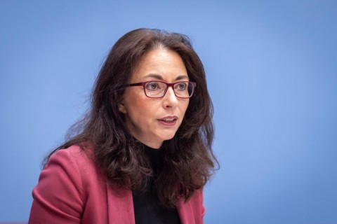 Yasmin Fahimi, Chairwoman, German Trade Union Confederation (DGB), at a federal press conference