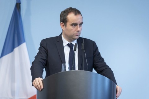 Sebastien Lecornu, French Minister of Defence, recorded during a press statement in Berlin, 22.03