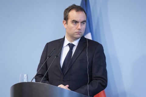 Sebastien Lecornu, French Minister of Defence, recorded during a press statement in Berlin, 22.03