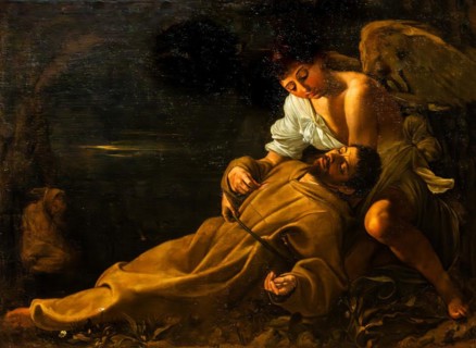 St Francis Receiving the Stigmata, Caravaggio, oil on canvas, 17th century, Galeria d'Arte Antica,