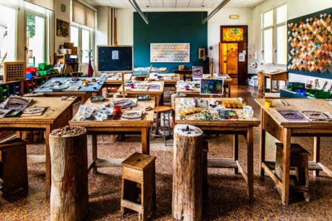 Training room, mosaic school that produces mosaic masters, Spilimbergo, city of mosaic art, Friuli,
