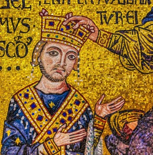 King David, mosaic copy, Monreale Cathedral, Palermo, mosaic school that produces mosaic masters,