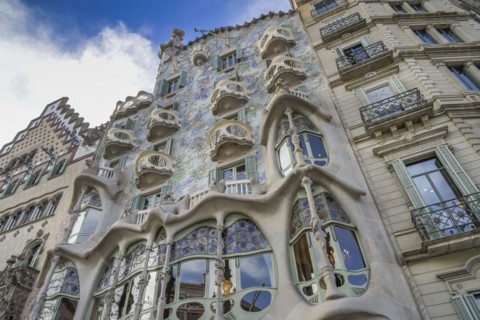 Facade, balconies, Casa Batllo, apartment building by Antoni Gaudi, Passeig de Gracia, Barcelona,