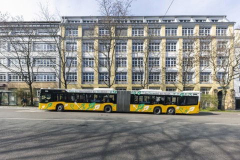 Bus stop for SSB AG buses, with advertisement Oekomobil, the buses run on synthetic fuel,