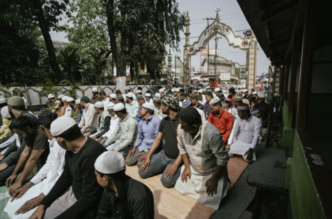 Muslim devotees offer the first Friday prayers of the holy month of Ramadan at a Mosque, on March