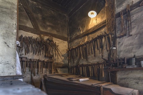 Tools in a village smithy from the 19th century, Open-Air Museum of Folklore Schwerin-Muess,