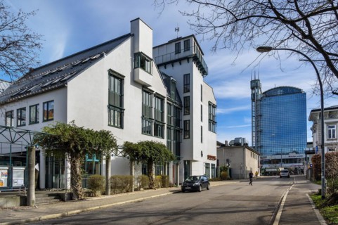 The Kolping Academy and Skylounge on the right, Kempten, Allgaeu, Bavaria, Germany, Europe