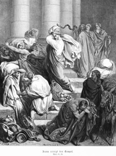 Jesus cleanses the temple, Gospel of Mark, chapter 11, beat, expel, merchant, moneychanger, temple,
