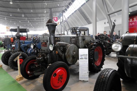 RETRO CLASSICS 2010, Stuttgart Messe, Old black tractors and vehicles in an exhibition line,