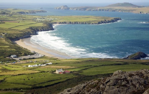 Whitesands Bay and Ramsey Island from Carn Llidi, St David's Head, Pembrokeshire, Wales, United