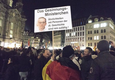 Pegida demonstration at the theatre square in Dresden. At this rally, Pegida founder Bachmann