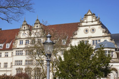 Roof gable and roofs of the New Government with lantern in Minden, Muehlenkreis Minden-Luebbecke,