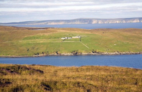 Isolated croft farmhouse, Otterswick, Yell, Shetland Islands, Scotland, United Kingdom, Europe