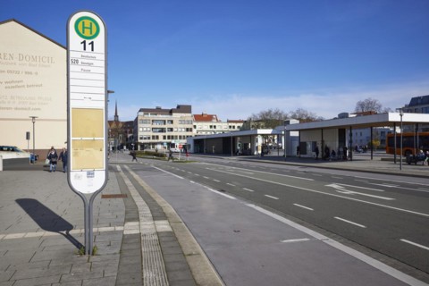 Minden bus station with bus platform 11 in Minden, Muehlenkreis Minden-Luebbecke, North