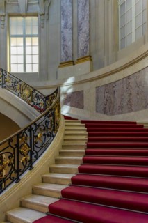 Interior view, historic staircase and window in the foyer, Bode Museum, Berlin, Germany, Europe