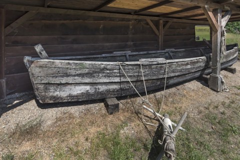 Plank boat with beam stern around 1850 under a remiese, Open Air Museum for Folklore