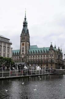 Hamburg City Hall with its impressive architecture and reflection in the water, Hamburg, Hanseatic