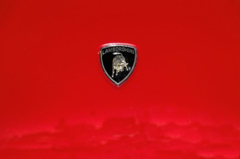 RETRO CLASSICS 2010, Stuttgart Trade Fair Centre, close-up of the red Lamborghini logo on vehicle
