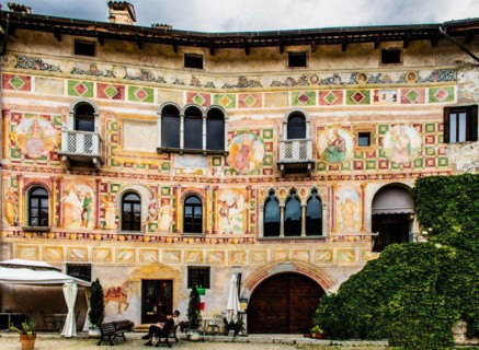 Palazzo Dipinto, facade with painted frescoes, historic city centre, Spilimbergo, Friuli, Italy,
