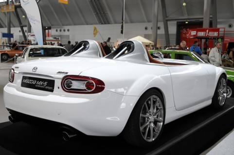 RETRO CLASSICS 2010, Stuttgart Messe, The rear view of a white Mazda MX-5 convertible at a car