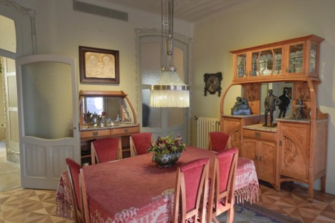 Living room, bourgeois flat, La Pedrera, Casa Mila by Antoni Gaudi, Barcelona, Catalonia, Spain,