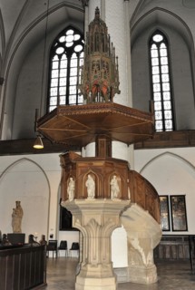 St Peter's Church, parish church, construction began in 1310, Moenckebergstrasse, wooden pulpit in