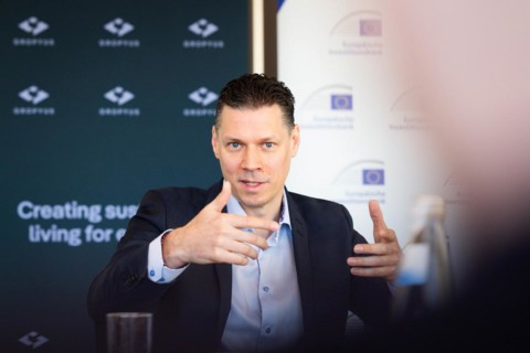 Markus Fuhrmann, founder and CEO of GROPYUS, at a press conference in Berlin on Tuesday 19 March