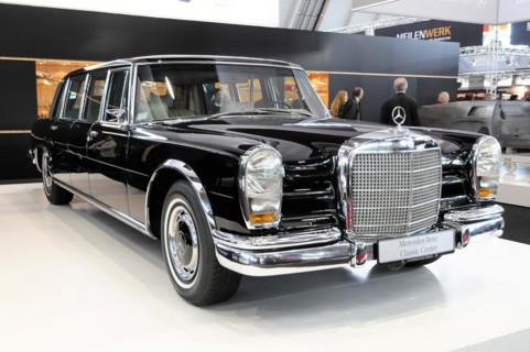 RETRO CLASSICS 2010, Stuttgart Messe, Side view of a classic black Mercedes-Benz limousine,