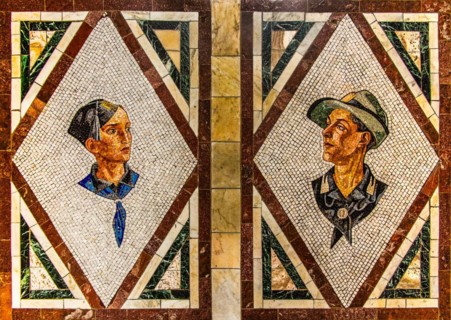 Floor mosaic, mosaic school that produces mosaic masters, Spilimbergo, city of mosaic art, Friuli,