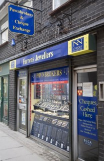 Pawnbrokers and cheque exchange shop, Colchester, Essex, England, UK