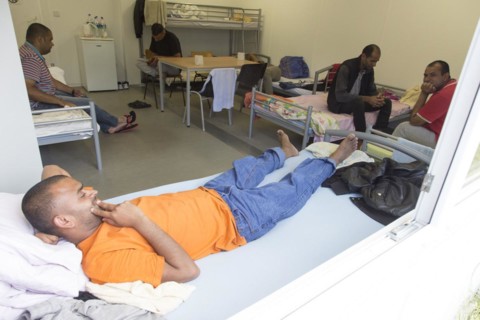 Refugees from Pakistan at the central contact point for asylum seekers in the state of Brandenburg