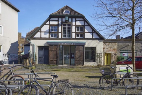 Half-timbered house at Martinikirchhof in Minden, Muehlenkreis Minden-Luebbecke, North