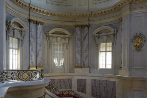Interior view, historic staircase and window in the foyer, Bode Museum, Berlin, Germany, Europe