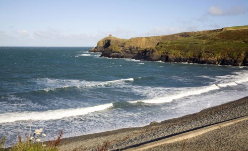 Waves breaking Abereiddy beach, Pembrokeshire, Wales, United Kingdom, Europe
