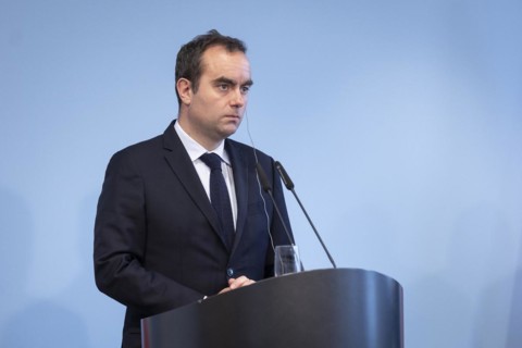 Sebastien Lecornu, French Minister of Defence, recorded during a press statement in Berlin, 22.03
