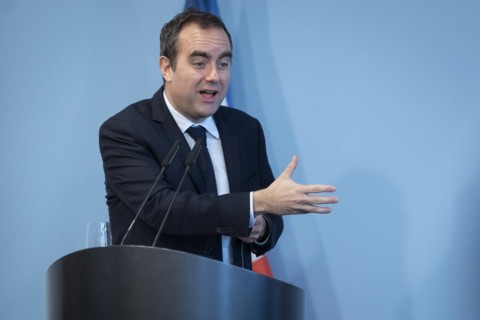 Sebastien Lecornu, French Minister of Defence, recorded during a press statement in Berlin, 22.03