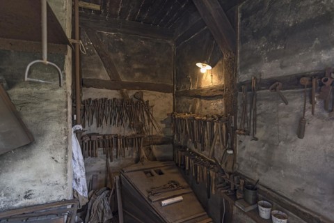 Tools in a village smithy from the 19th century, Open-Air Museum of Folklore Schwerin-Muess,