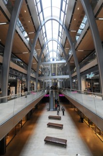 Europa Passage, Ballindamm, View of aisles and shops in a shopping centre with few people, Hamburg,