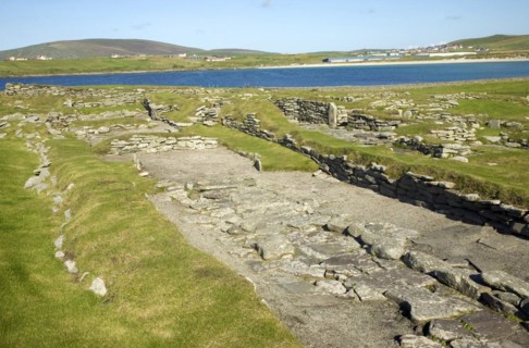 Jarslhof Viking longhouse, Shetland Islands, Scotland, United Kingdom, Europe