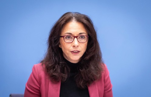 Yasmin Fahimi, Chairwoman, German Trade Union Confederation (DGB), at a federal press conference