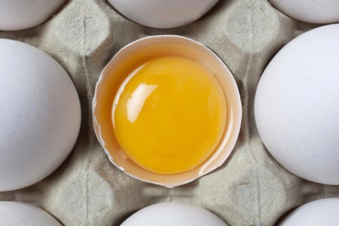 Eggs and egg yolks in an egg carton, 14/03/2015