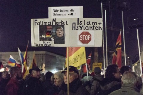 Pegida demonstration at the theatre square in Dresden. At this rally, Pegida founder Bachmann