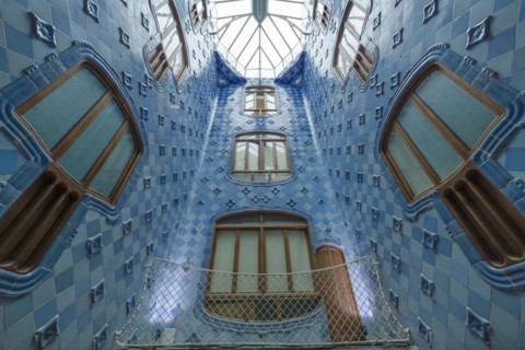 Staircase, Casa Batllo, apartment building by Antoni Gaudi, Passeig de Gracia, Barcelona,