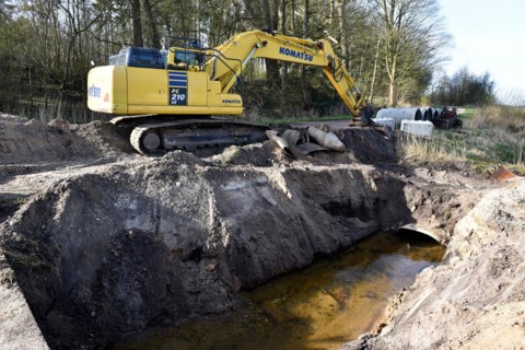 Construction site, road damage with tracked excavator, Schleswig-Holstein, Germany, Europe