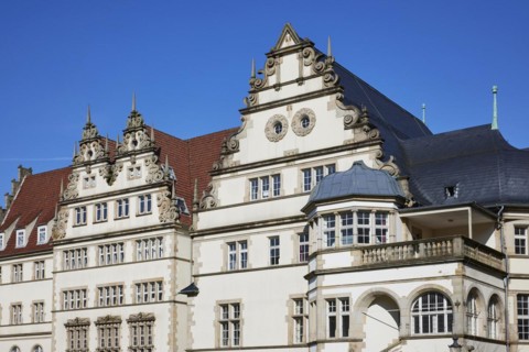 Roof gables and roofs of the New Government, a building in the Neo-Renaissance or Weser Renaissance