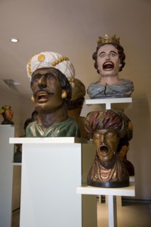 Display of old open mouthed gaper heads traditionally used to identify a pharmacy in Holland,