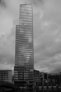Building in the Mediapark, black and white, Cologne, Germany, Europe