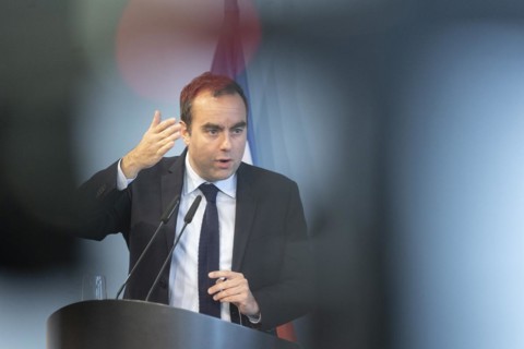 Sebastien Lecornu, French Minister of Defence, recorded during a press statement in Berlin, 22.03