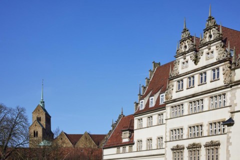 Roof gables and roofs of the New Government, and the Minden Cathedral, Muehlenkreis